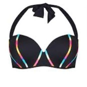 City Chic Black Neon Underwire Halter Bikini Top Swimwear Sz Large NWT